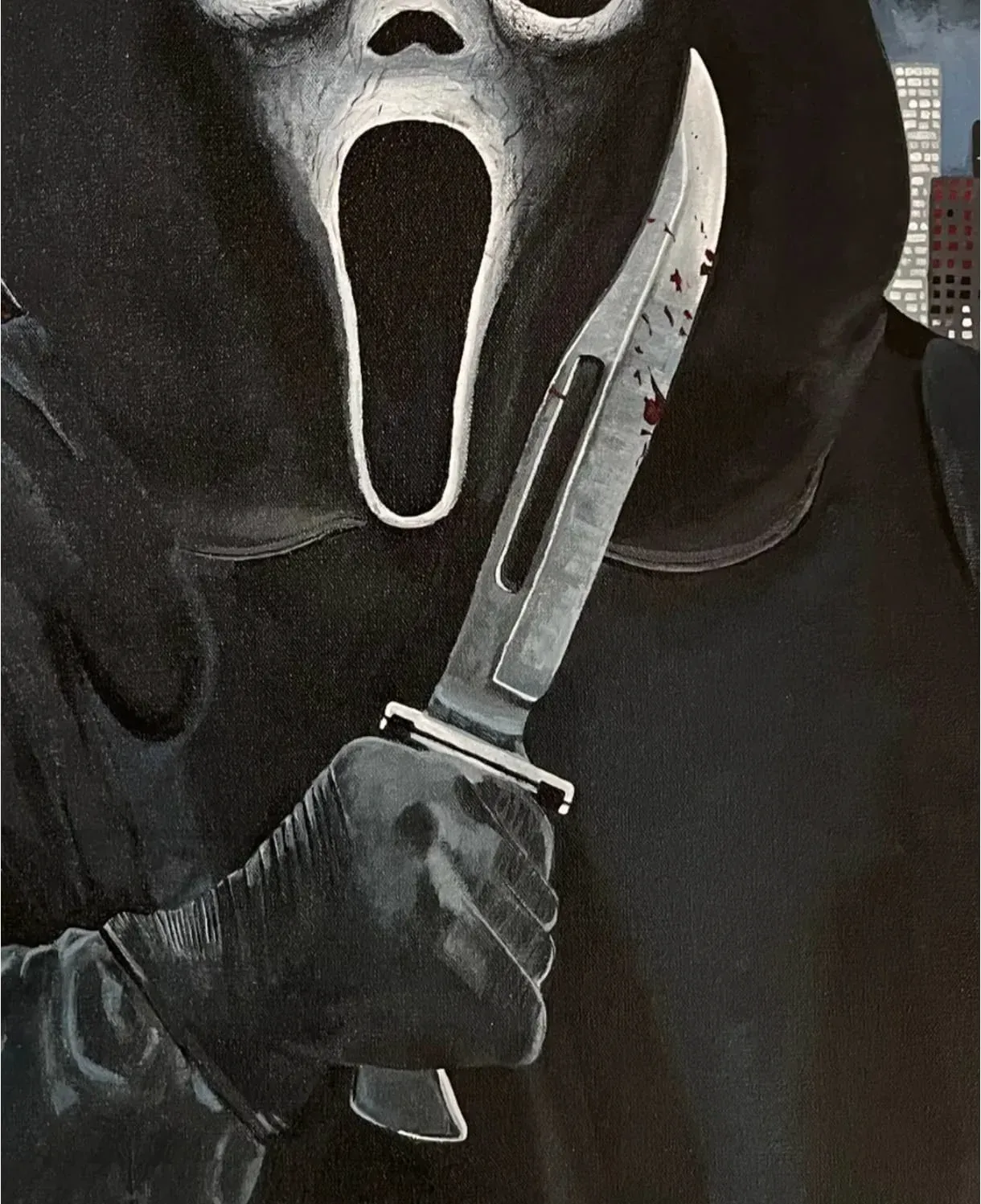 Detalle de la máscara y el cuchillo