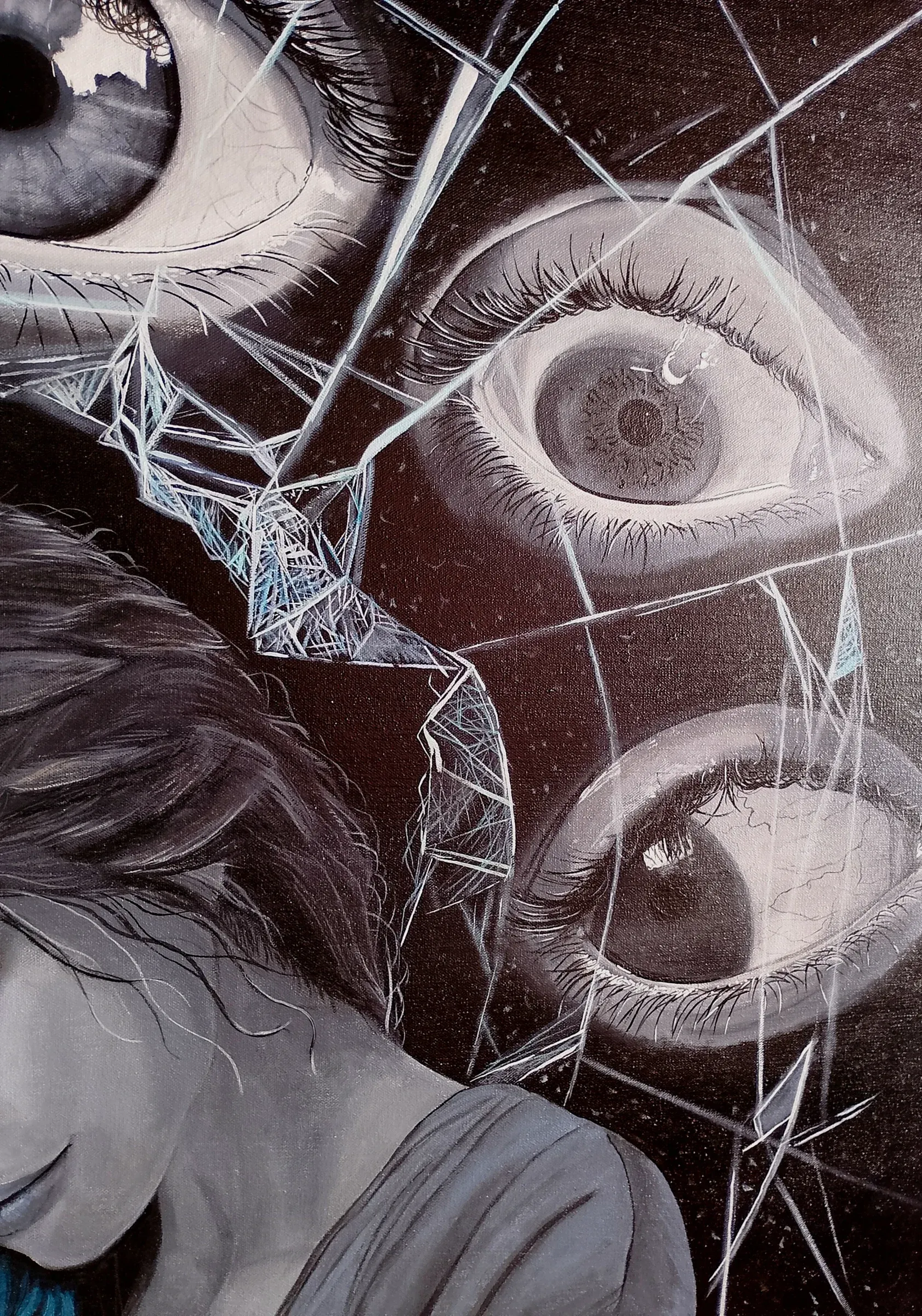 Detalle del rostro de la madre y los fragmentos