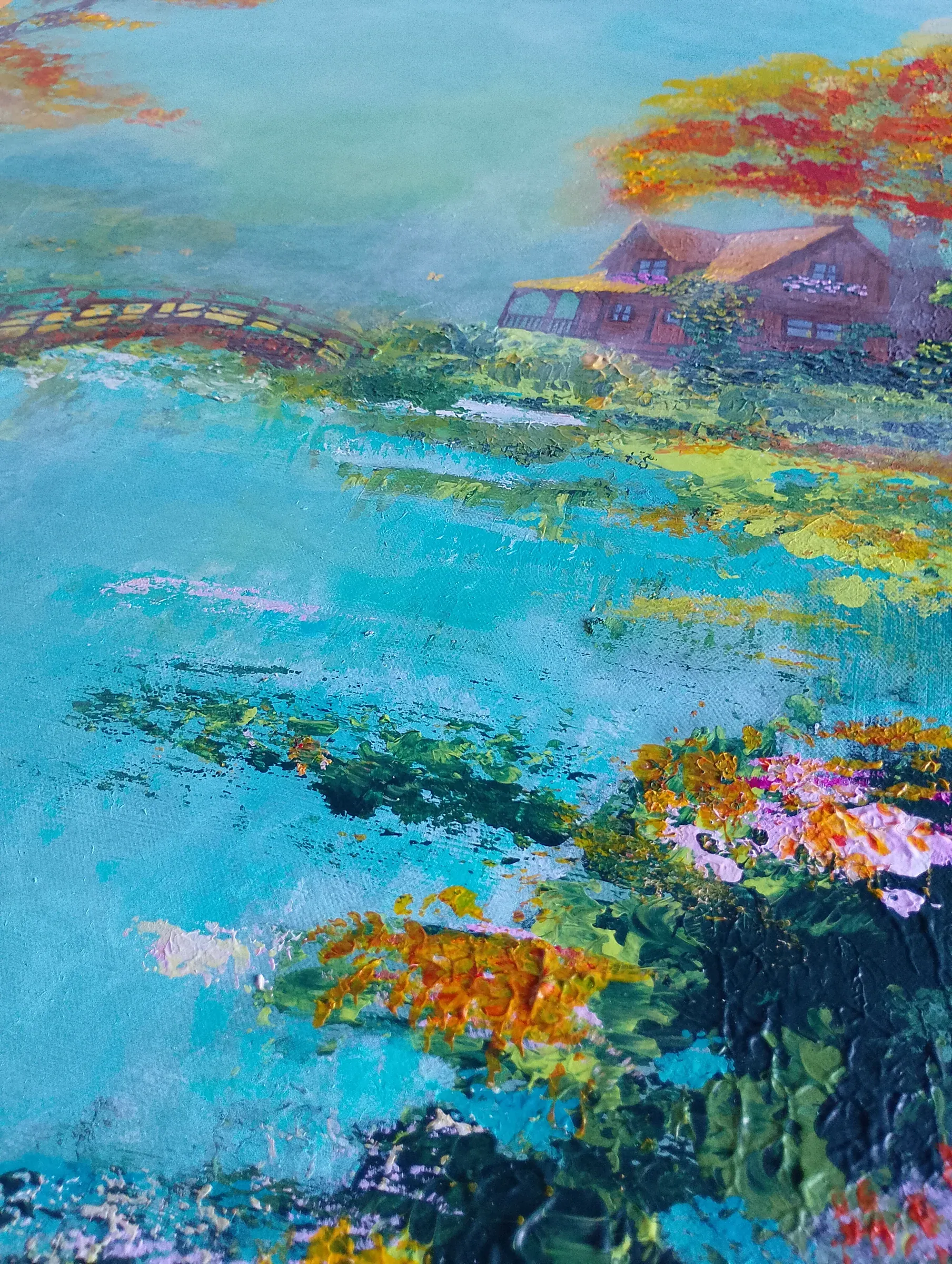 Detalle de las flores y el agua turquesa